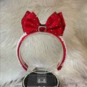 Hand Crafted Red and Gold Kids Bow Headband